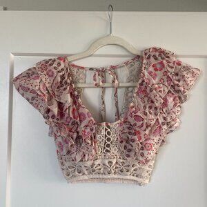 Olivaceous Boho Lace Floral Pink Crop Top